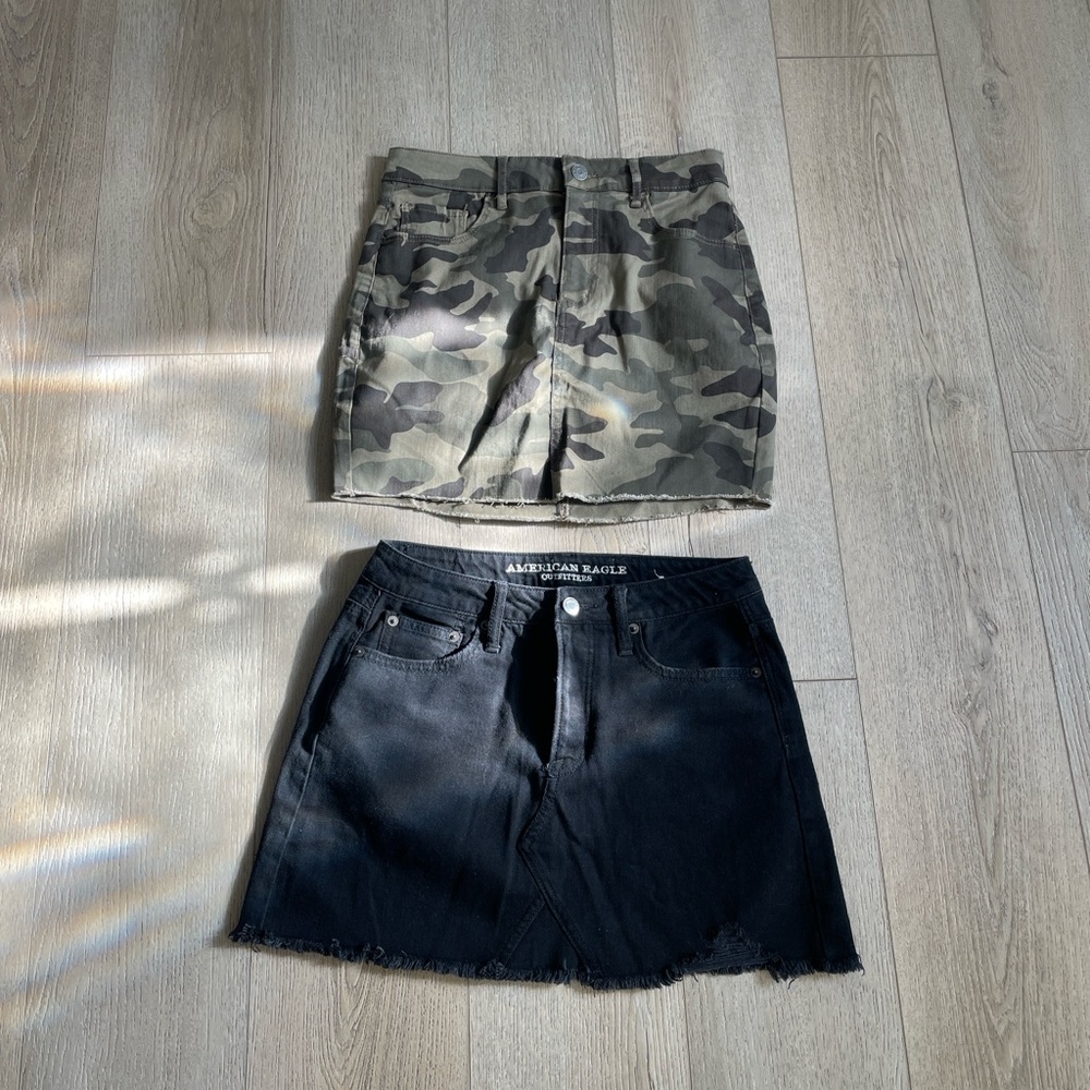 American Eagle Outfitters Black Denim Skirt and Camo Garage Skirt
